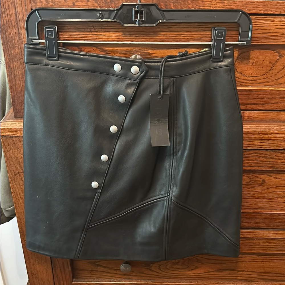 Black Leather Skirt with Button Detail
